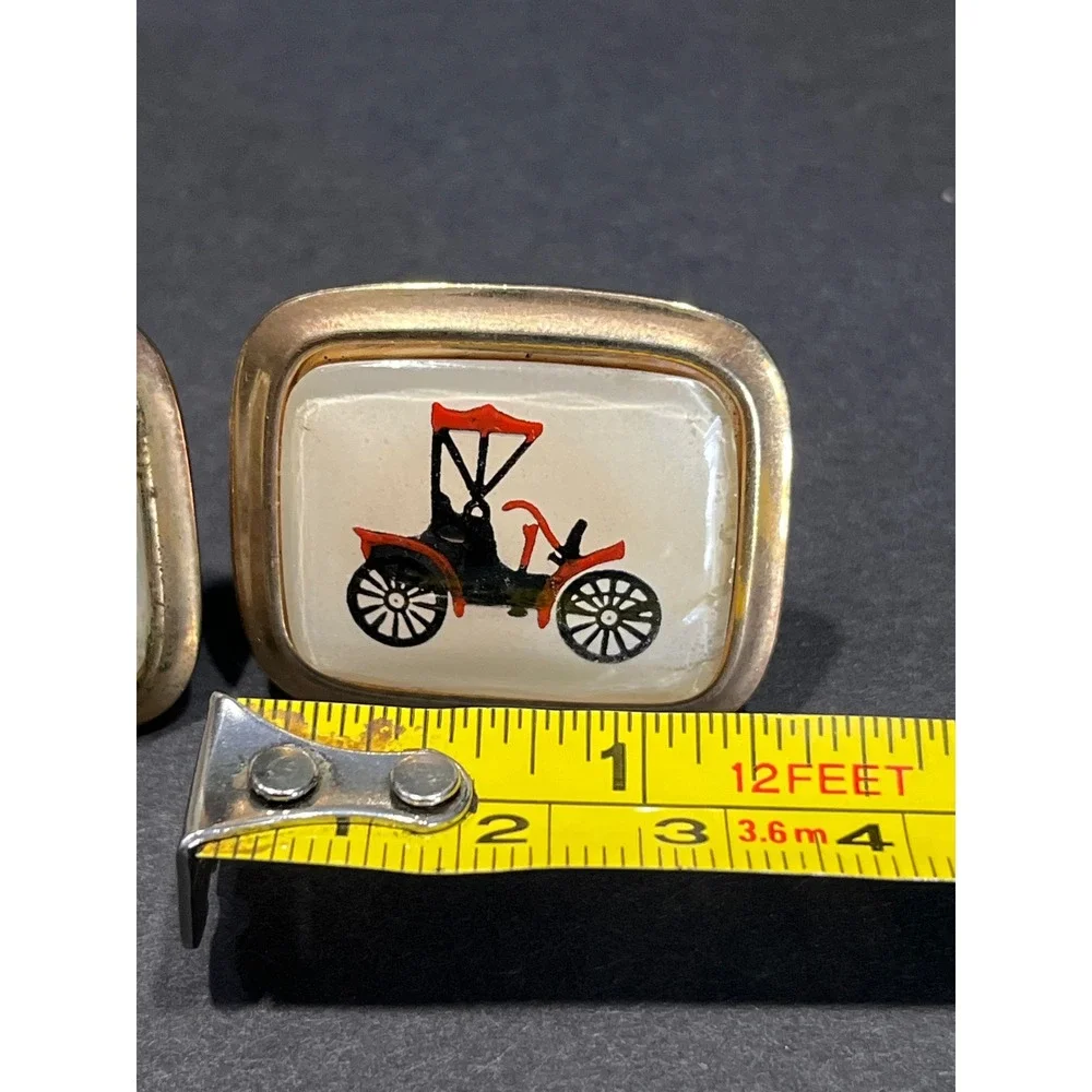 Vintage Antique Car Cufflinks Tie Clip Keychain Set 1908 Buick Automobilia Gold